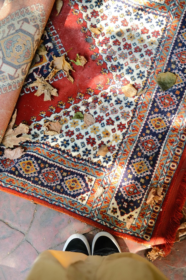 Wet rug being dried using fans and towels — professional rug drying guide